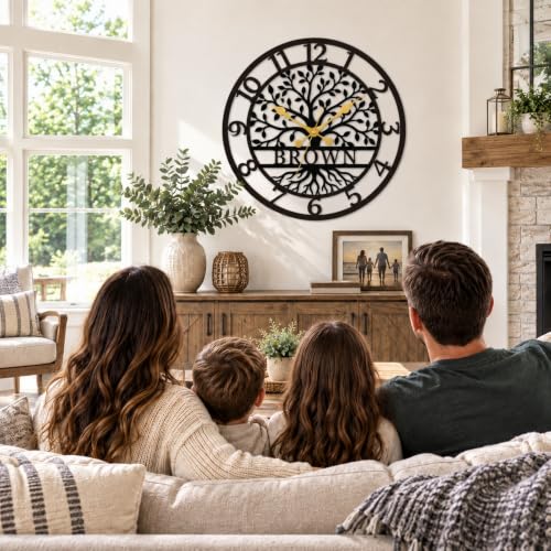 Personalized Tree of Life Wall Clock, Custom Name Metal Wall Clock - color: Design6