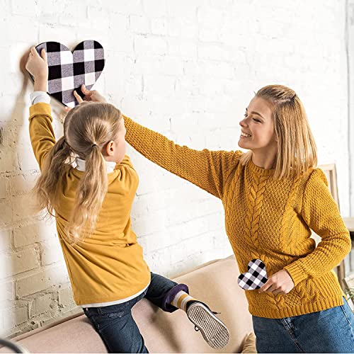 Jetec 3 Pcs Wood Heart Wall Decor Farmhouse Plaque, Black and White Plaid - style: Black and White Plaid