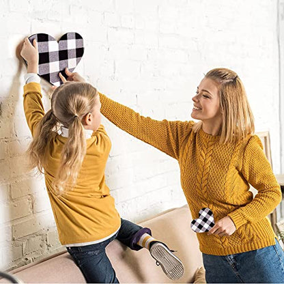 Jetec 3 Pcs Wood Heart Wall Decor Farmhouse Plaque, Black and White Plaid - style: Black and White Plaid