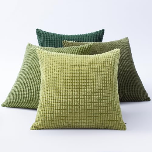 Softalker Corduroy Decorative Throw Pillow Covers 20x20, Set of 4, Green - color: Yml Green, size: 20" x 20" (Pack of 4)