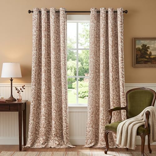 jinchan Taupe Floral Curtians 96 Inch Room Darkening Grommet 2 Panels - color: *Taupe, size: 50"W x 96"L (Pack of 2)