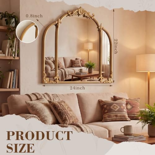 Leinuosen Gold Vintage Mirror for Vanity 24 x 22 in, Baroque Antique Mirror