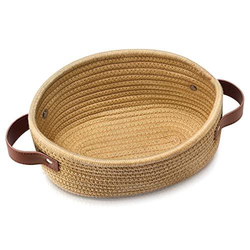 ABenkle Small Woven Basket, Mini Cotton Rope Tiny Oval Shelf Decorative Toy Dog Cat Toy Storage for Nursery, Easter，Empty Gift Baskets, 9.4" x 5.9" x 3.9" XS - color: Brown