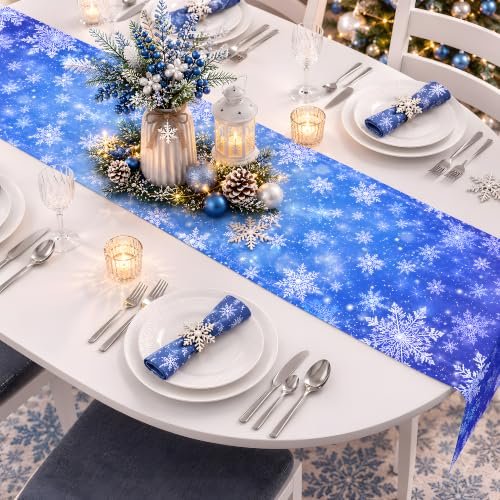 Christmas Decorations - Blue and White Winter Snowflake Table Runner - color: Christmas Snowflake