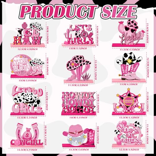 Marsui 12 Pcs Pink Cowgirl Party Decorations Western Table Wood Centerpiece - style: Cowgirl