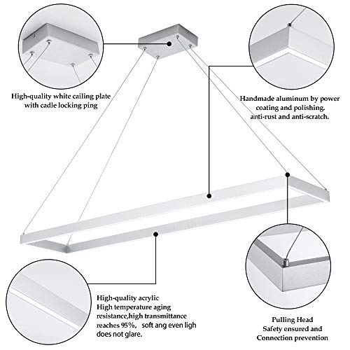 Modern LED Chandelier Linear Rectangle,Pendant Light,Silver 39.4"