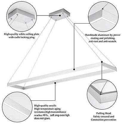 Modern LED Chandelier Linear Rectangle,Pendant Light,Silver 39.4"