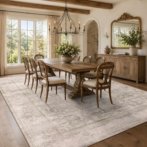 9x12 Washable Boho Area Rug, Light Beige Farmhouse for Living Room - color: Light Beige, size: 9' x 12' (Rectangular)