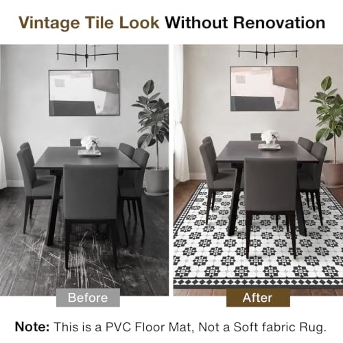 2' x 6' Waterproof Rug-Look Vinyl Hallway Runner Mat, Easy-Clean Durable - color: Black&white, size: 2' x 6' (Rectangular)