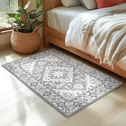 Lessymo 2 x 3 Entryway Rug Machine Washable Boho Area Rug for Bedroom, Grey - color: Grey Beige, size: 2' x 3' (Rectangular)