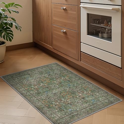 2x3 Kitchen Rugs Floral Small Washable Entryway Rug, Dark Green - color: Dark Green, size: 2' x 3' (Rectangular)