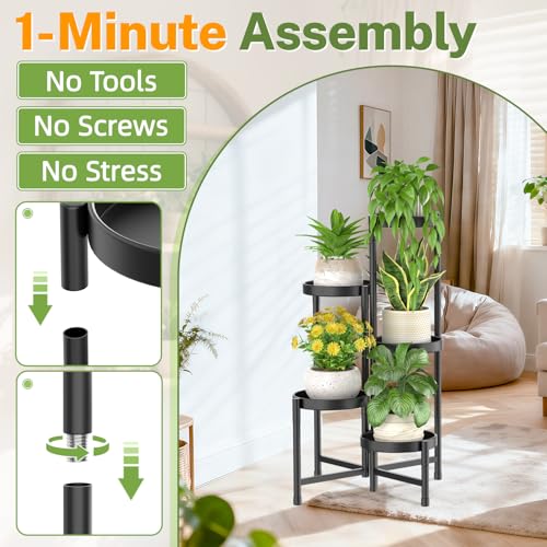 iDavosic.ly Plant Stand Indoor Outdoor, 5 Tier Metal Corner Shelf, Black - color: Black, size: 5 Tiers