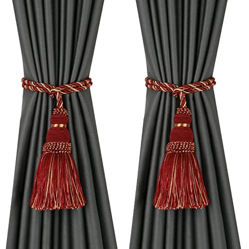 2 Pack Curtain Tie Backs Rope Tassels for Curtain Holdback - color: Mix Red, size: 2p