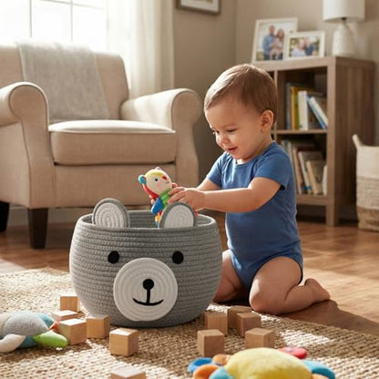 CherryNow Baby Basket for Gifts Empty, Cute Bear Design, Light Grey - color: Light Grey, size: 10.5"D x 8.5"H