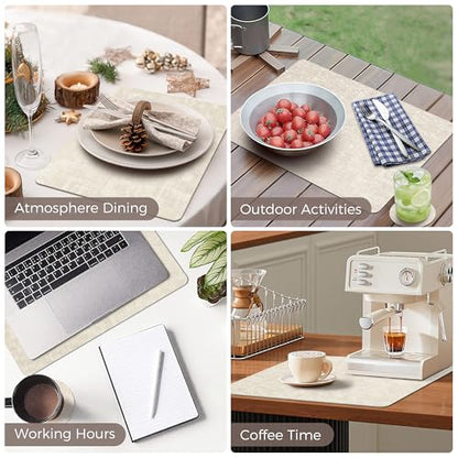 NCUE Vinyl Placemats Set of 6, 17"x12" Wipeable Place Mats with Coasters - color: Beige, size: Set of 6