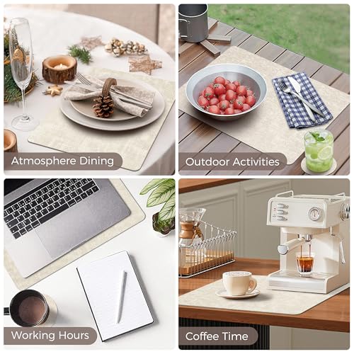 NCUE Vinyl Placemats Set of 12, 17"x12" Wipeable Place Mats with Coasters - color: Beige, size: Set of 12