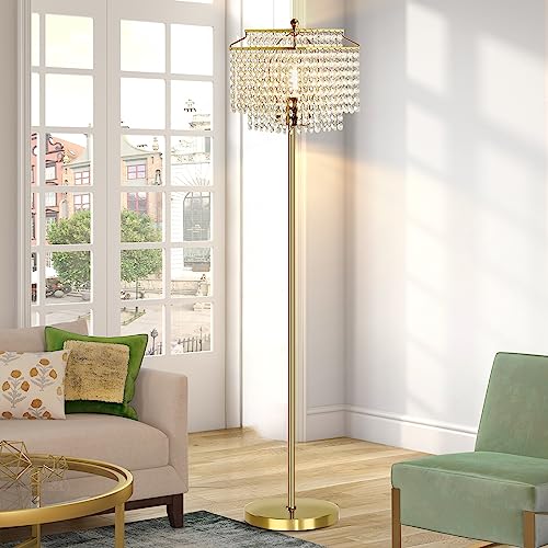 Luvkczc Gold Crystal Floor Lamp, 64" Tall Elegant Standing Lamp - color: Gold