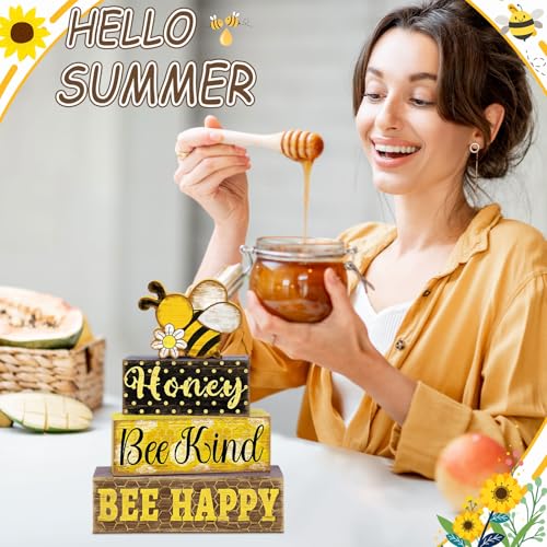 Britimes Tiered Tray Decor Set, 4 Pack, Wooden Table Sign, Bee Daisy - style: Bee