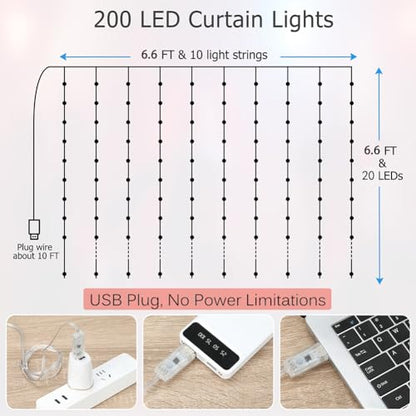 LED Curtain Lights 6.6FTx6.6FT,200 RGB Color Changing Fairy Lights - size: 200-LED RGB 6.6ft x 6.6ft