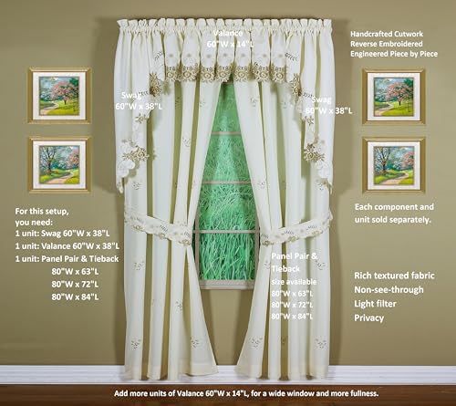 Today's Curtain Verona Reverse Embroidery Swag, 38", Ecru/Antique, 60" W X 38" L - color: Ecru/Antique, size: 38"W x 60"L (Pack of 1)