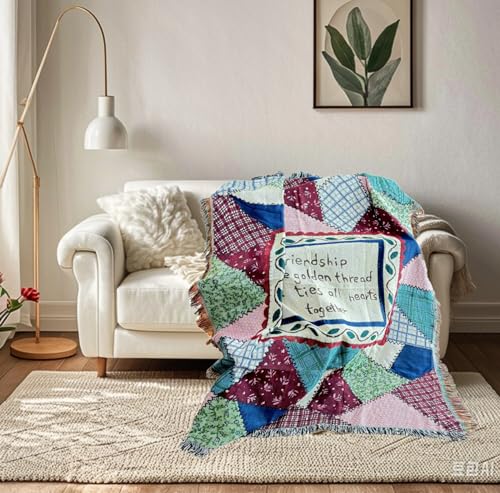 Patchwork Friendship Woven Tapestry Throw Blanket 50"x60" - color: Patchwork
