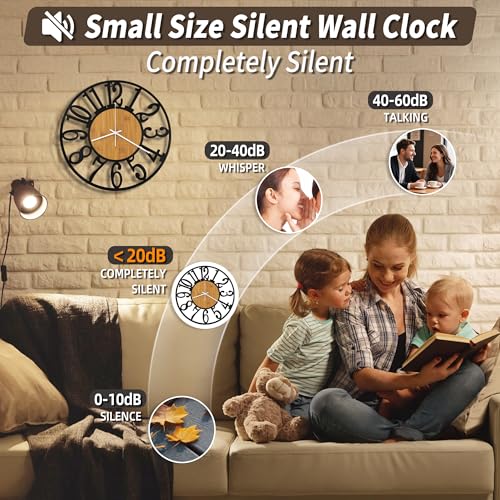 Maxstar 14" Silent Wall Clock – Battery Operated, Rustic Metal & Wood - color: Yellow, size: 14 Inch