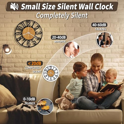 Maxstar 14" Silent Wall Clock – Battery Operated, Rustic Metal & Wood - color: Yellow, size: 14 Inch