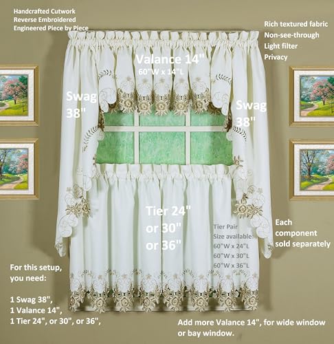 Today's Curtain Verona Reverse Embroidery Swag, 38", Ecru/Antique, 60" W X 38" L - color: Ecru/Antique, size: 38"W x 60"L (Pack of 1)