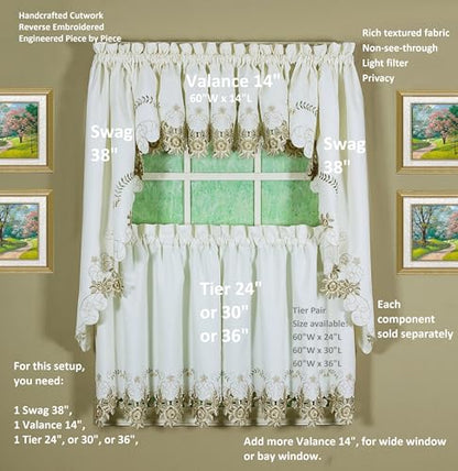 Today's Curtain Verona Reverse Embroidery Tier, 24", Ecru/Antique, 60" W X 24" L - color: Ecru/Antique, size: 60"W x 24"L (Pack of 1)