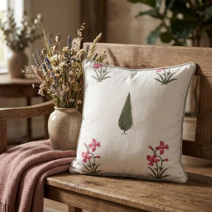 ATOSII Cotton Blockprint Throw Pillow Cover, Cypress, Set of 2, 24 X 24 - color: Cypress, size: 24" x 24" (Pack of 2)