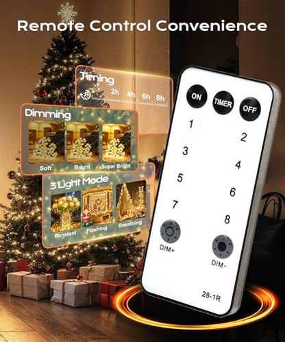 99ft 300 LED Warm White Christmas Fairy String Lights, Remote