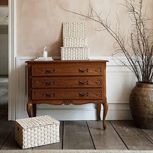 GRANNY SAYS Wicker Baskets with Lids, Woven Storage Basket with Lid - color: Butter Milk, size: 3 Pack