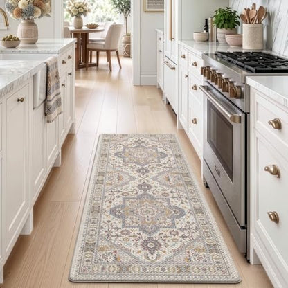LUMI Kitchen Floor Mat Cushioned Anti Fatigue Runner Rug, 24"x59" - color: Cream & Multi, size: 59"L x 24"W x 0.4"Th