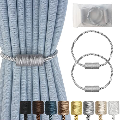 Magnetic Curtain Tiebacks Decorative Holdbacks Rope Tie Back Drapes Hangtty - color: Grey
