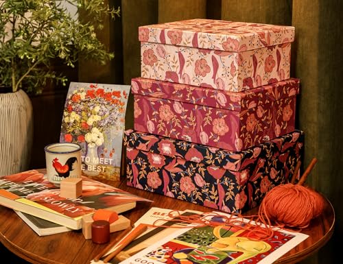 3-Piece Decorative Storage Boxes with Lids, Tulip Cherry Blossom with Gold Foil, Cardboard Paperboard Keepsake box Set, Photo Storage Box for Memory, Home Decor, Modern Decoration Organizer - color: GARDEN