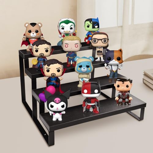HomePekite Wooden Display Riser Stand, Tiered Perfume and Cologne Organizer Stand, 4 Tier Spice Rack Organizer, Rustic Display Shelf for Candles (4 Tier 2 Pcs), Black