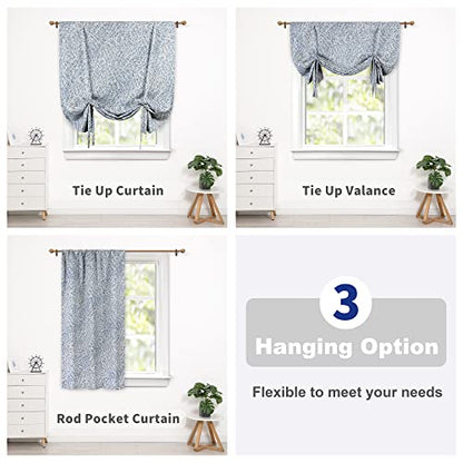 DriftAway Farmhouse Double Layer Linen Blackout Tie Up Curtains Thermal Insulated Striped Fully Lined Balloon Roman Shade Bathroom Window Adjustable Rod Pocket 45 Inch by 63 Inch Roman Navy - color: Roman Navy, size: 45"W x 63"L (Pack of 1)