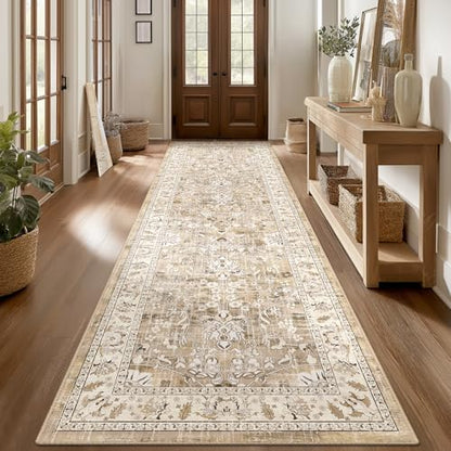 LOKHOM 3x10 Washable Hallway Runner Rug, Boho Non-Slip Kitchen Rugs, Beige - color: Beige Brown, size: 3' x 10' (Rectangular)