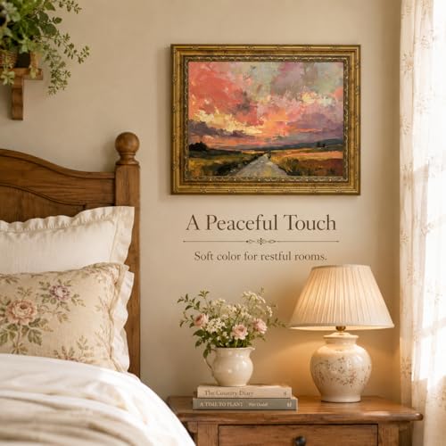 Vintage Gold Framed Wall Art, Colorful Sunset Road Canvas Print, 11x9 In - color: Framed-pink, size: 11"L x 9"W