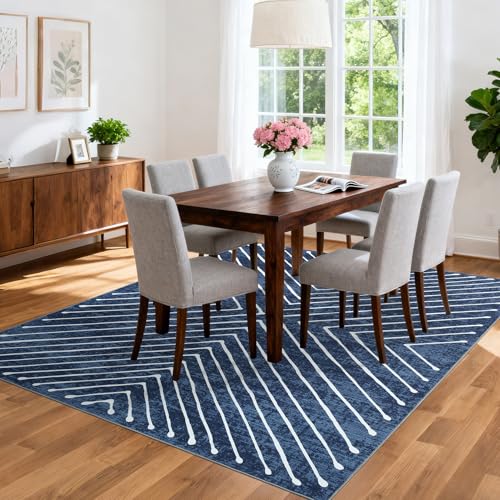 ROYHOME Washable Area Rug 3x5 for Living Room Modern Geometric Low Pile Rug - color: Navy, size: 3' x 5' (Rectangular)