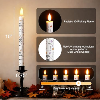 Cute Halloween Decor Indoor, Halloween Flameless Taper Ghost Candles, 6Pc
