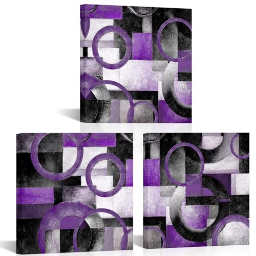 HOMEOART Purple Wall Art Geometric Pictures Bathroom Wall Decor (Purple) - color: Purple