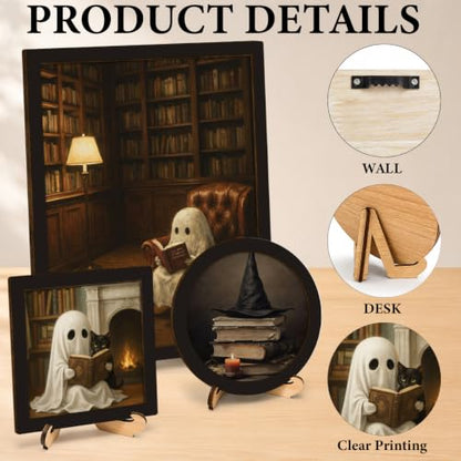 BIQRP 3 Pcs Halloween Ghost Reading Books Wall Art Set - color: Books