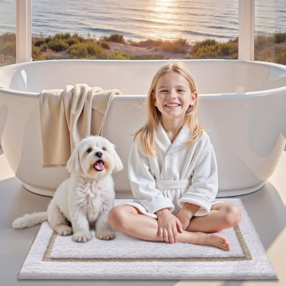 LUMI Bathroom Rug, Non Slip Absorbent Bath Mat, White Beige, 24"x36" - color: White+beige, size: 24"x36"