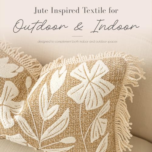 BlissBlush Throw Pillow Cover 20x20 Inch Indoor Outdoor, Jute-Look Floral Tufted Decorative Accent Pillow Case for Patio Sofa Couch Living Room, Cover Only - color: Jute Inspired, size: 20" x 20" (Pack of 1)