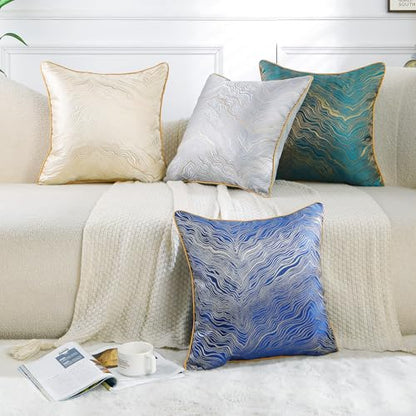 HPUK Jacquard Throw Pillow Covers 18x18 Inch, Soft Textured, Set of 2 - color: Hp-gold