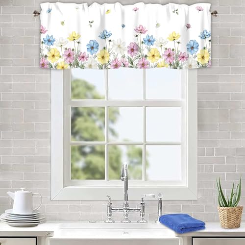 Floral Kitchen Valance Curtains Window Treatments 42x12 Inch - color: Lst-hh01442, size: 42"W x 12"L (Pack of 1)