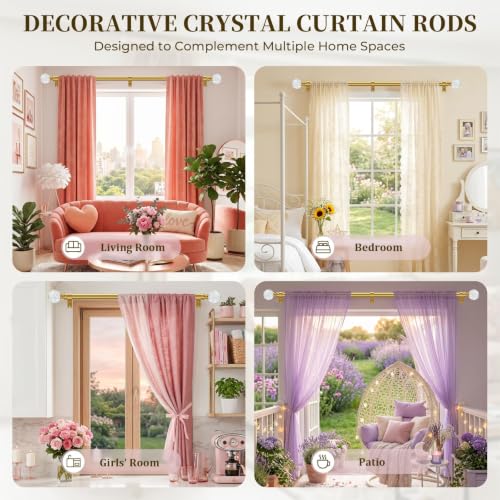 TVWOO Gold Rainbow Curtain Rods Adjustable Heavy Duty Crystal Ball,66-120" - color: Gold, size: 66-120" ( 1pack )