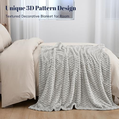 PHF Soft Cozy Fleece Throw Blanket, 340GSM Lightweight Warmth, Light Grey - color: Light Grey, size: Throw(50"x60")