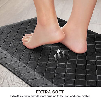 HappyTrends Kitchen Floor Mat - 4/5 Inch Thick Anti-Fatigue Kitchen Rug - color: Black, size: 60"L x 17.3"W x 0.8"Th